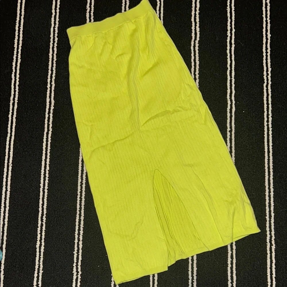 Free People Neon Yellow Green Skyline Midi Skirt